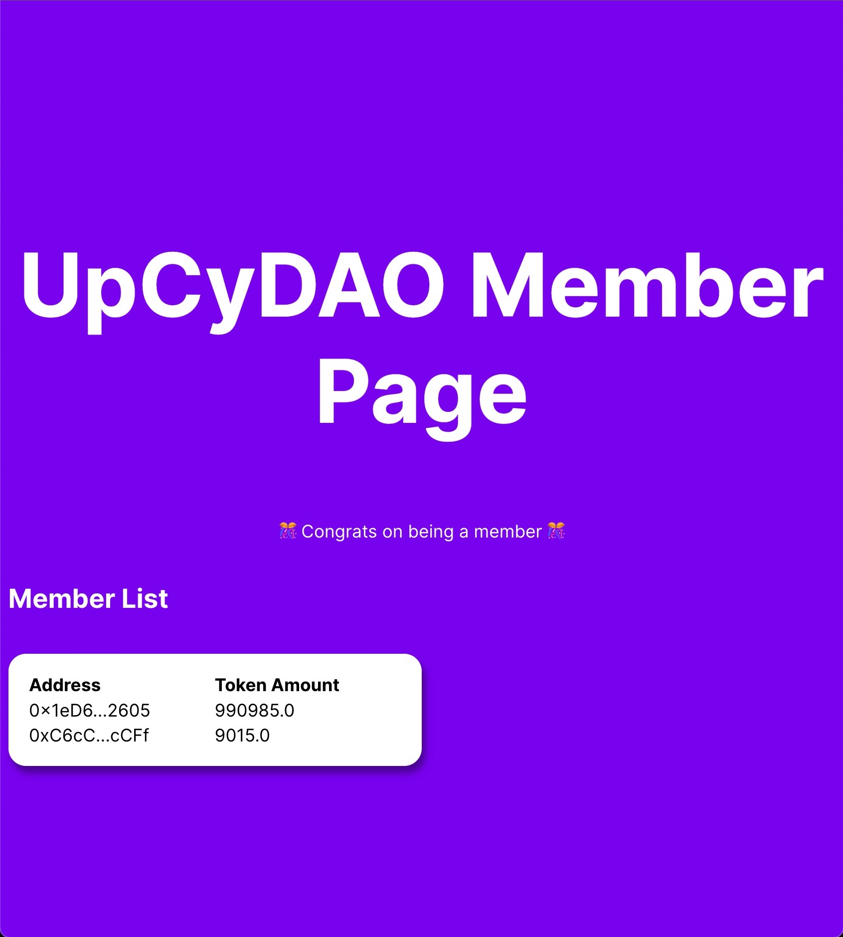 rendered member page